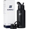 imageSUNWILL Insulated Water Bottle with Straw 32 oz Vacuum Stainless Steel Metal Sports Water Bottle with Straw and Spout lid Wide Mouth Leak proof Powder Coated Black
