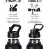 imageSUNWILL Insulated Water Bottle with Straw 32 oz Vacuum Stainless Steel Metal Sports Water Bottle with Straw and Spout lid Wide Mouth Leak proof Powder Coated Black