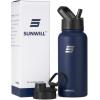 imageSUNWILL Insulated Water Bottle with Straw 32oz Stainless Steel Travel Water Bottle Leak Proof BPA Free Thermal Canteen Reusable Wide Mouth Flask with 2 Lids Straw ampamp Spout Lid Navy