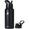 imageSUNWILL Insulated Water Bottle with Straw 32 oz Vacuum Stainless Steel Metal Sports Water Bottle with Straw and Spout lid Wide Mouth Leak proof Powder Coated Black