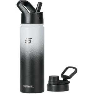 imageSUNWILL Insulated Water Bottle with Straw Sports ampamp Travel Water Bottle 22oz Double Walled Stainless Steel Cup Holder Friendly Reusable Thermal Wide Mouth Flask Leak Proof BPA Free