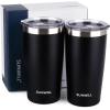 imageSUNWILL Travel Coffee Mug with Lid 20 oz Tumbler Set of 2 Insulated Stainless Steel Cup for Water Tea Powder Coated Sakura ampamp MintPowder Coated Black  Black