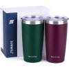 imageSUNWILL Travel Coffee Mug with Lid 20 oz Tumbler Set of 2 Insulated Stainless Steel Cup for Water Tea Powder Coated Sakura ampamp MintPowder Coated Forest Green  Plum