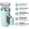 imageSUNWILL Travel Coffee Mug with Lid 20 oz Tumbler Set of 2 Insulated Stainless Steel Cup for Water Tea Powder Coated Sakura ampamp MintPowder Coated Mint