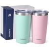imageSUNWILL Travel Coffee Mug with Lid 20 oz Tumbler Set of 2 Insulated Stainless Steel Cup for Water Tea Powder Coated Sakura ampamp MintPowder Coated Sakura  Mint