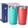 imageSUNWILL Travel Coffee Mug with Lid 20 oz Tumbler Set of 2 Insulated Stainless Steel Cup for Water Tea Powder Coated Sakura ampamp MintPowder Coated Teal  Coral