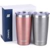 imageSUNWILL Travel Coffee Mug with Lid 20 oz Tumbler Set of 2 Insulated Stainless Steel Cup for Water Tea Powder Coated Sakura ampamp MintRose Gold  Cool Grey