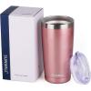 imageSUNWILL Travel Coffee Mug with Lid 20 oz Tumbler Set of 2 Insulated Stainless Steel Cup for Water Tea Powder Coated Sakura ampamp MintRose Gold
