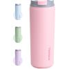 imageSUNWILL Travel Coffee Mug with Lid Leak Proof Tumbler Stainless Steel 16 oz Insulated Cup for Water Tea Ice Powder Coated IcebergPowder Coated Light Pink