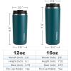 imageSUNWILL Travel Coffee Mug with Lid Leak Proof Tumbler Stainless Steel 16 oz Insulated Cup for Water Tea Ice Powder Coated IcebergPowder Coated Peacock Blue