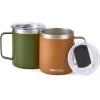 imageSUNWILL Travel Coffee Mugs Set of 4 Insulated Tumbler with Lid 14oz Stainless Steel Cup with Handle Bulk for Gift Camping Office Powder Coated Charcoal Royal Blue Magenta YellowPowder Coated Olive  Caramel