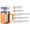 imageSUNWILL Travel Coffee Mugs Set of 4 Insulated Tumbler with Lid 14oz Stainless Steel Cup with Handle Bulk for Gift Camping Office Powder Coated Charcoal Royal Blue Magenta YellowPowder Coated Orange