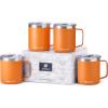 imageSUNWILL Travel Coffee Mugs Set of 4 Insulated Tumbler with Lid 14oz Stainless Steel Cup with Handle Bulk for Gift Camping Office Powder Coated Charcoal Royal Blue Magenta YellowPowder Coated Orange