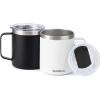 imageSUNWILL Travel Coffee Mugs Set of 4 Insulated Tumbler with Lid 14oz Stainless Steel Cup with Handle Bulk for Gift Camping Office Powder Coated Charcoal Royal Blue Magenta YellowPowder Coated Black  White