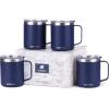 imageSUNWILL Travel Coffee Mugs Set of 4 Insulated Tumbler with Lid 14oz Stainless Steel Cup with Handle Bulk for Gift Camping Office Powder Coated Charcoal Royal Blue Magenta YellowPowder Coated Navy Blue