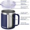 imageSUNWILL Travel Coffee Mugs Set of 4 Insulated Tumbler with Lid 14oz Stainless Steel Cup with Handle Bulk for Gift Camping Office Powder Coated Charcoal Royal Blue Magenta YellowPowder Coated Navy Blue