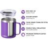 imageSUNWILL Travel Coffee Mugs Set of 4 Insulated Tumbler with Lid 14oz Stainless Steel Cup with Handle Bulk for Gift Camping Office Powder Coated Charcoal Royal Blue Magenta YellowPowder Coated Purple