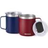 imageSUNWILL Travel Coffee Mugs Set of 4 Insulated Tumbler with Lid 14oz Stainless Steel Cup with Handle Bulk for Gift Camping Office Powder Coated Charcoal Royal Blue Magenta YellowPowder Coated Navy Blue  Wine Red