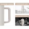 imageSUNWILL Travel Coffee Tumbler with Lid and Straw 40 oz Tumbler with Handle Tumbler Cups Insulated Reusable Stainless Steel Coffee Mug for Office and Home Cupholder Friendly Almond
