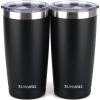 imageSUNWILL Travel Coffee Mug with Lid 20 oz Tumbler Set of 2 Insulated Stainless Steel Cup for Water Tea Powder Coated Sakura ampamp MintPowder Coated Black  Black