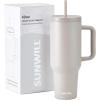 imageSUNWILL Travel Coffee Tumbler with Lid and Straw 40 oz Tumbler with Handle Tumbler Cups Insulated Reusable Stainless Steel Coffee Mug for Office and Home Cupholder Friendly Almond