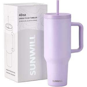 imageSUNWILL 40 oz Tumbler With Handle and Straw Lid Coffee Tumbler Cups Insulated Reusable Stainless Steel Travel Coffee Mug for Home and Outdoor Cupholder Friendly Orchid