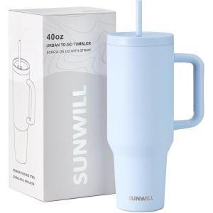 imageSUNWILL 40 oz Tumbler With Handle and Straw Lid Coffee Tumbler Cups Insulated Reusable Stainless Steel Travel Coffee Mug for Travel ampamp Outdoor Cupholder Friendly Iceberg