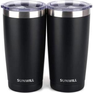 imageSUNWILL Travel Coffee Mug with Lid 20 oz Tumbler Set of 2 Insulated Stainless Steel Cup for Water Tea Powder Coated Sakura ampamp MintPowder Coated Black  Black
