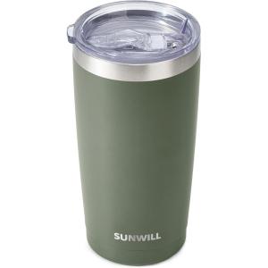 imageSUNWILL Travel Coffee Mug with Lid 20 oz Tumbler Set of 2 Insulated Stainless Steel Cup for Water Tea Powder Coated Sakura ampamp MintPowder Coated Camp Green
