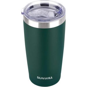imageSUNWILL Travel Coffee Mug with Lid 20 oz Tumbler Set of 2 Insulated Stainless Steel Cup for Water Tea Powder Coated Sakura ampamp MintPowder Coated Dark Green