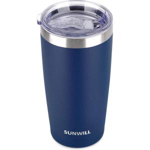 imageSUNWILL Travel Coffee Mug with Lid 20 oz Tumbler Set of 2 Insulated Stainless Steel Cup for Water Tea Powder Coated Sakura ampamp MintPowder Coated Navy Blue