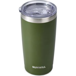 imageSUNWILL Travel Coffee Mug with Lid 20 oz Tumbler Set of 2 Insulated Stainless Steel Cup for Water Tea Powder Coated Sakura ampamp MintPowder Coated Olive