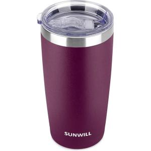 imageSUNWILL Travel Coffee Mug with Lid 20 oz Tumbler Set of 2 Insulated Stainless Steel Cup for Water Tea Powder Coated Sakura ampamp MintPowder Coated Plum