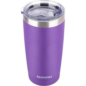 imageSUNWILL Travel Coffee Mug with Lid 20 oz Tumbler Set of 2 Insulated Stainless Steel Cup for Water Tea Powder Coated Sakura ampamp MintPowder Coated Purple