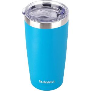 imageSUNWILL Travel Coffee Mug with Lid 20 oz Tumbler Set of 2 Insulated Stainless Steel Cup for Water Tea Powder Coated Sakura ampamp MintPowder Coated Royal Blue