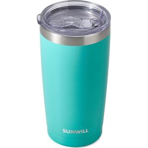 imageSUNWILL Travel Coffee Mug with Lid 20 oz Tumbler Set of 2 Insulated Stainless Steel Cup for Water Tea Powder Coated Sakura ampamp MintPowder Coated Teal