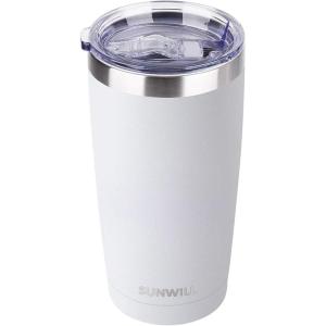 imageSUNWILL Travel Coffee Mug with Lid 20 oz Tumbler Set of 2 Insulated Stainless Steel Cup for Water Tea Powder Coated Sakura ampamp MintPowder Coated White