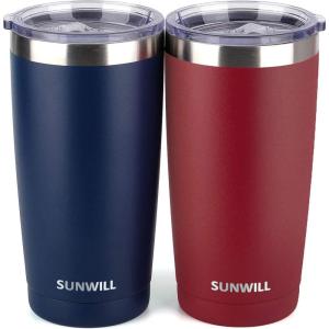 imageSUNWILL Travel Coffee Mug with Lid 20 oz Tumbler Set of 2 Insulated Stainless Steel Cup for Water Tea Powder Coated Sakura ampamp MintPowder Coated Wine  Navy