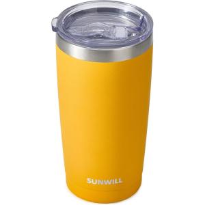 imageSUNWILL Travel Coffee Mug with Lid 20 oz Tumbler Set of 2 Insulated Stainless Steel Cup for Water Tea Powder Coated Sakura ampamp MintPowder Coated Yellow