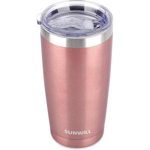 imageSUNWILL Travel Coffee Mug with Lid 20 oz Tumbler Set of 2 Insulated Stainless Steel Cup for Water Tea Powder Coated Sakura ampamp MintRose Gold