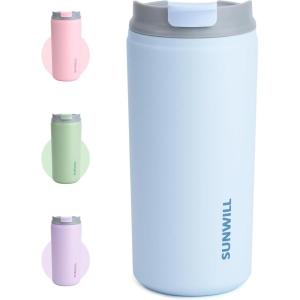 imageSUNWILL Travel Coffee Mug with Lid Leak Proof Tumbler Stainless Steel 16 oz Insulated Cup for Water Tea Ice Powder Coated IcebergPowder Coated Iceberg