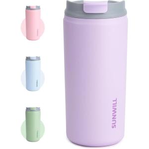 imageSUNWILL Travel Coffee Mug with Lid Leak Proof Tumbler Stainless Steel 16 oz Insulated Cup for Water Tea Ice Powder Coated IcebergPowder Coated Lavender