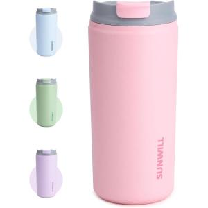 imageSUNWILL Travel Coffee Mug with Lid Leak Proof Tumbler Stainless Steel 16 oz Insulated Cup for Water Tea Ice Powder Coated IcebergPowder Coated Light Pink
