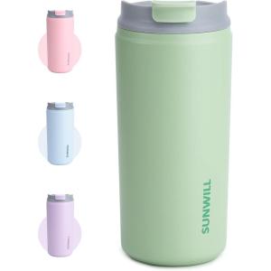 imageSUNWILL Travel Coffee Mug with Lid Leak Proof Tumbler Stainless Steel 16 oz Insulated Cup for Water Tea Ice Powder Coated IcebergPowder Coated Matcha