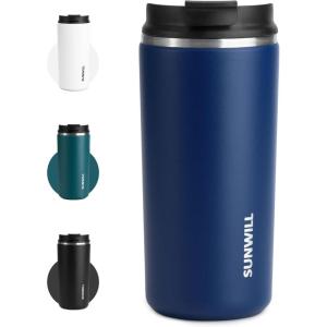 imageSUNWILL Travel Coffee Mug with Lid Leak Proof Tumbler Stainless Steel 16 oz Insulated Cup for Water Tea Ice Powder Coated IcebergPowder Coated Navy