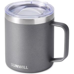 imageSUNWILL Travel Coffee Mugs Set of 4 Insulated Tumbler with Lid 14oz Stainless Steel Cup with Handle Bulk for Gift Camping Office Powder Coated Charcoal Royal Blue Magenta YellowPowder Coated Cool Grey