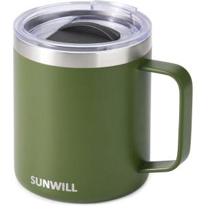 imageSUNWILL Travel Coffee Mugs Set of 4 Insulated Tumbler with Lid 14oz Stainless Steel Cup with Handle Bulk for Gift Camping Office Powder Coated Charcoal Royal Blue Magenta YellowPowder Coated Olive