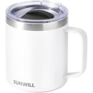 imageSUNWILL Travel Coffee Mugs Set of 4 Insulated Tumbler with Lid 14oz Stainless Steel Cup with Handle Bulk for Gift Camping Office Powder Coated Charcoal Royal Blue Magenta YellowPowder Coated White