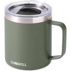 imageSUNWILL Travel Coffee Mugs Set of 4 Insulated Tumbler with Lid 14oz Stainless Steel Cup with Handle Bulk for Gift Camping Office Powder Coated Charcoal Royal Blue Magenta YellowPowder Coated Camp Green