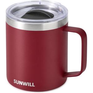 imageSUNWILL Travel Coffee Mugs Set of 4 Insulated Tumbler with Lid 14oz Stainless Steel Cup with Handle Bulk for Gift Camping Office Powder Coated Charcoal Royal Blue Magenta YellowPowder Coated Wine Red